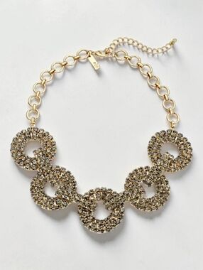 INC Amber Crystal Circle Statement Necklace Bold Mixed Metal Glam